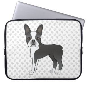 Capa Para Notebook Cão e patas de Cartoon Black and White Boston Ter