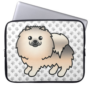 Capa Para Notebook Cão e patas de cartoon Pomeranianos Sable Cream