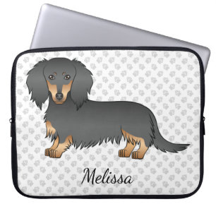Capa Para Notebook Cão e Texto do Cartoon de Cabelo Longo Preto
