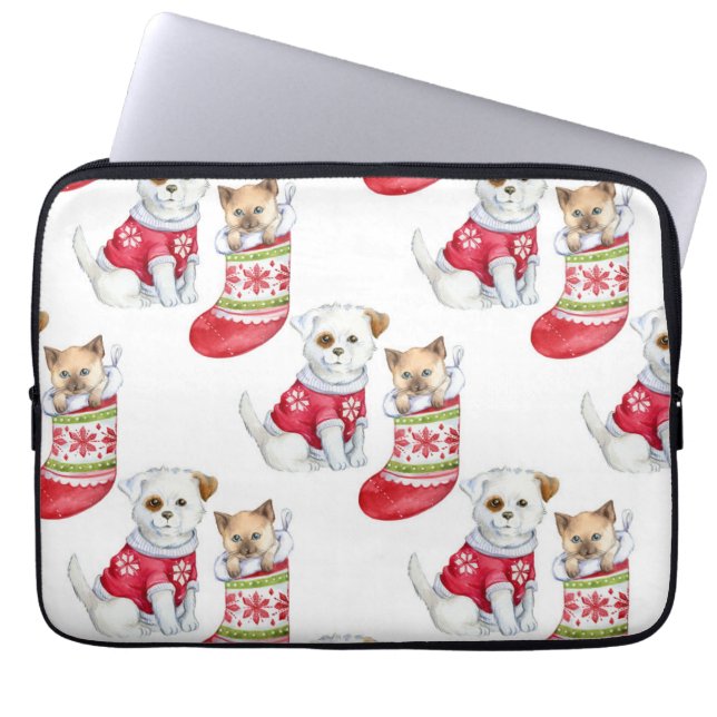 Capa Para Notebook Cão & Gato de Natal (Frente)