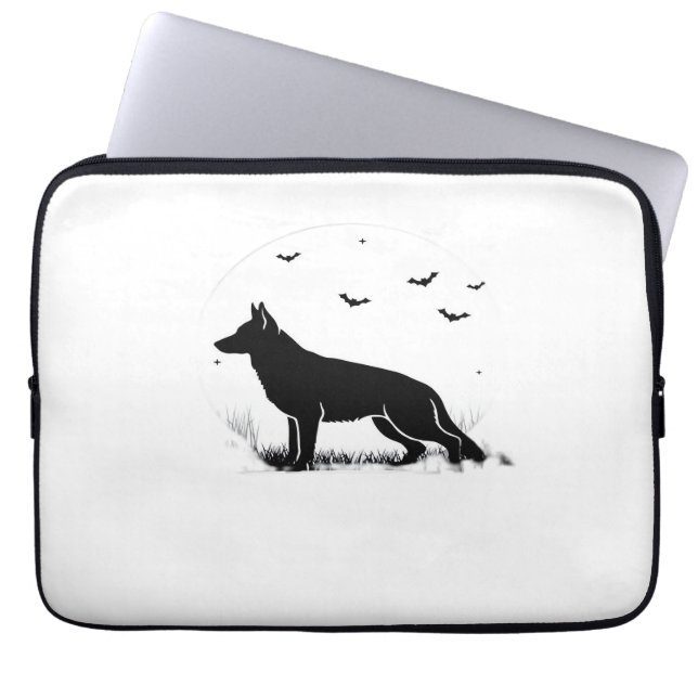 Capa Para Notebook Cão german shepherd - Silhueta da Lua do Halloween (Frente)