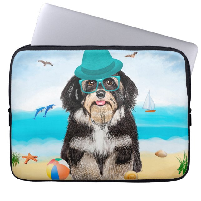 Capa Para Notebook Cão Havanês na Praia (Frente)