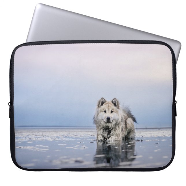 CAPA PARA NOTEBOOK CÃO NO CORPO DE CALMA DE ÁGUA (Frente)