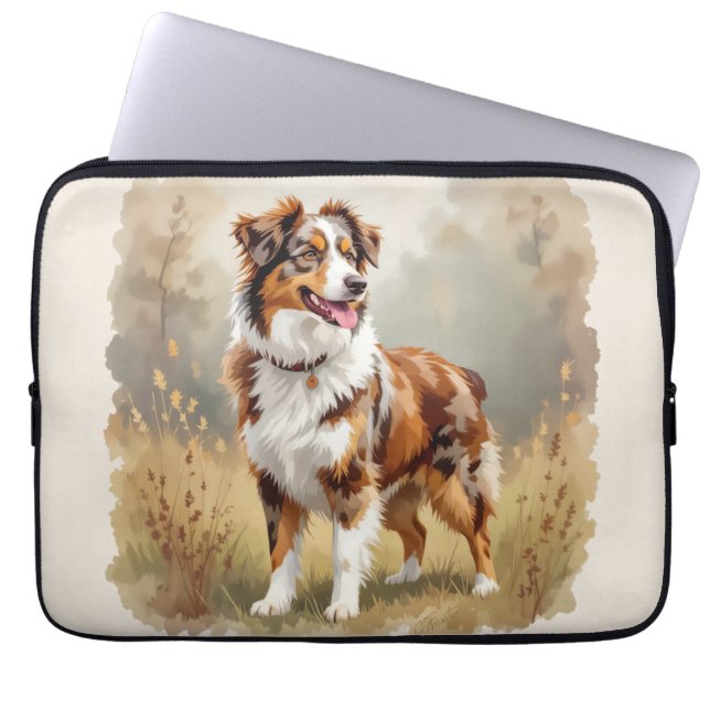 Capa Para Notebook Cão Pastor Australiano Vermelho Merle Aussie (Frente)