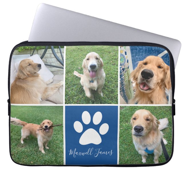 Capa Para Notebook Cão Personalizado Colagem de Fotos Azul Pet Pet Pw (Frente)