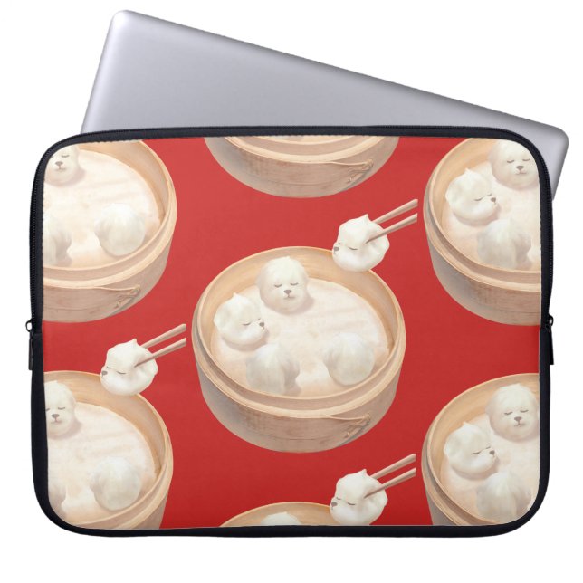 Capa Para Notebook Cão Sorriso - Delícia de Xiao Long Bao (Frente)