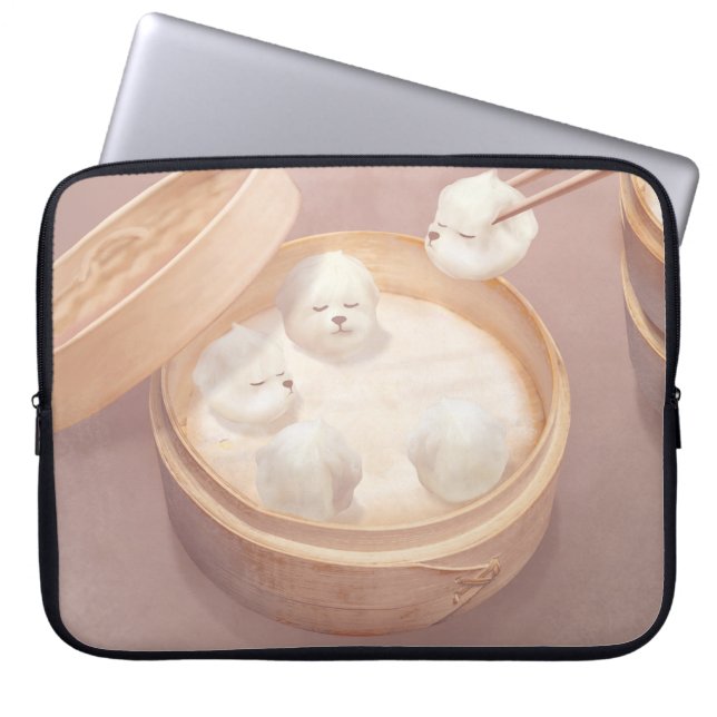 Capa Para Notebook Cão Sorriso - Delícia de Xiao Long Bao (Frente)
