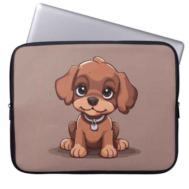 Capa Para Notebook Cãozinho castanho-branco (Frente)