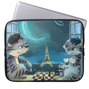 Capa Para Notebook Capas de Laptop Cats Eiffel Tower - Night