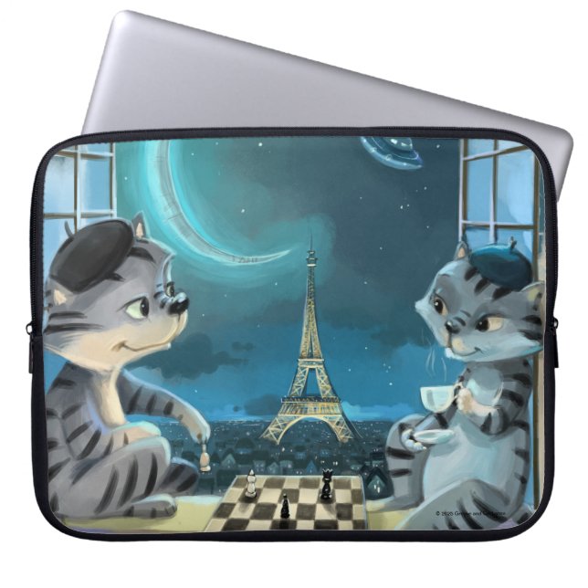 Capa Para Notebook Capas de Laptop Cats Eiffel Tower - Night (Frente)