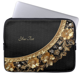 Capa Para Notebook Capas de Laptop com Flores Douradas Ornamentadas