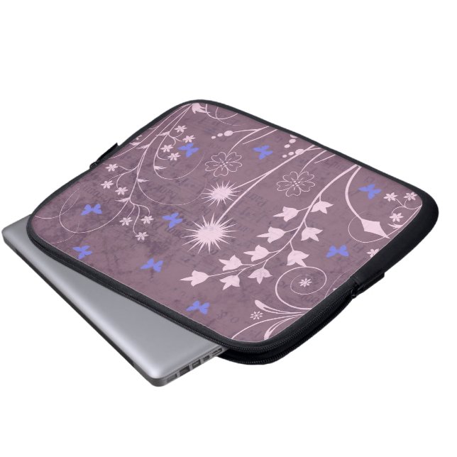 Capa Para Notebook Capas de Laptop Roxas com Flores e Borboletas (Frente Inferior)