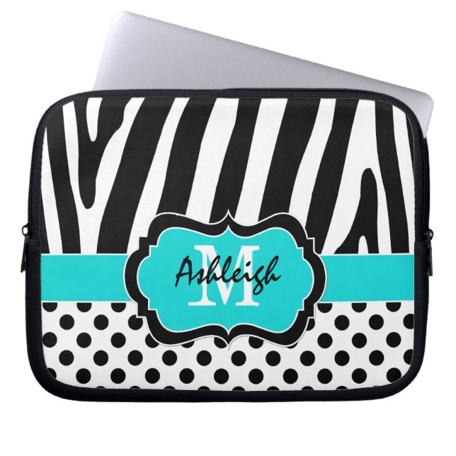 Capa Para Notebook Capinha de Laptop Aqua Black Listras Zebra Bolinha (Frente)