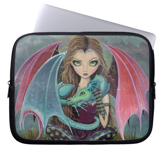 Capa Para Notebook Capinha de Laptop Arte de Fada Gótica e Dragão (Frente)