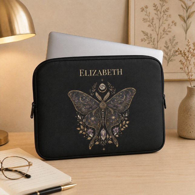 Capa Para Notebook Capinha de Laptop Botânica Escura Celestial Person (Personalized Celestial Moth Dark Botanical Laptop Sleeve)