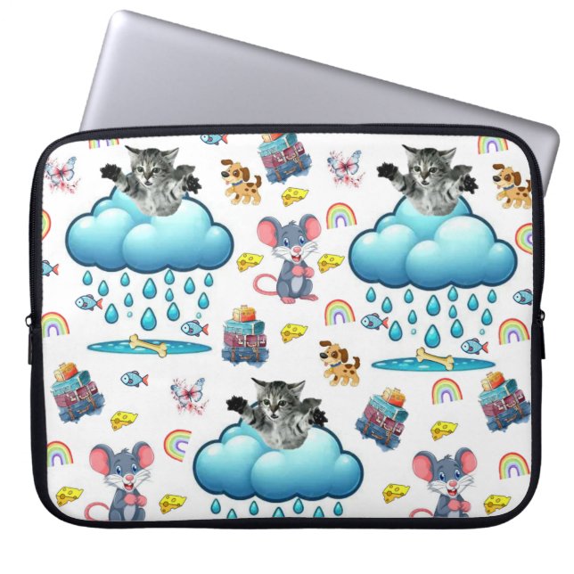 Capa Para Notebook Capinha de Laptop Cachorro Gato Rato Arco-íris Pei (Frente)