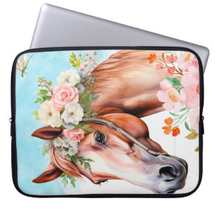 Capa Para Notebook Capinha de Laptop Cavalo Flores Aquarela