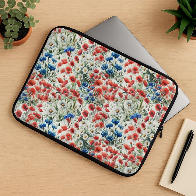 Capa Para Notebook Capinha de Laptop com Aquarela de Flores Silvestre (Laptop pouch)