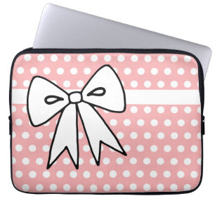 Capa Para Notebook Capinha de Laptop com Bolinhas Rosa e Branco