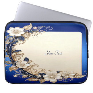 Capa Para Notebook Capinha de Laptop com Enfeite Floral Azul Branco