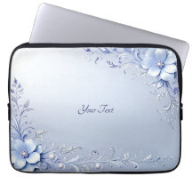 Capinha de Laptop com Flores Ornamentadas Azuis e
