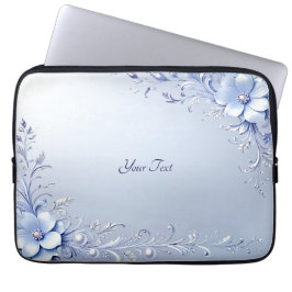 Capa Para Notebook Capinha de Laptop com Flores Ornamentadas Azuis e 