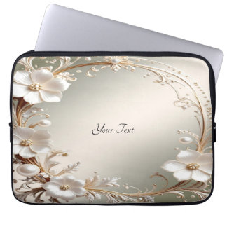 Capa Para Notebook Capinha de Laptop com Moldura Floral Branca Orname