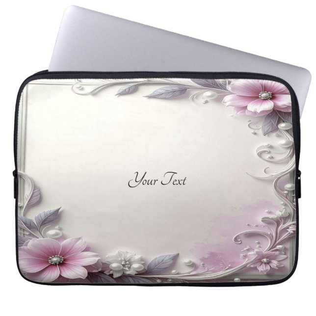 Capa Para Notebook Capinha de Laptop com Moldura Floral Rosa (Frente)