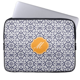 Capa Para Notebook Capinha de Laptop com Padrão Damask Azul Marinho