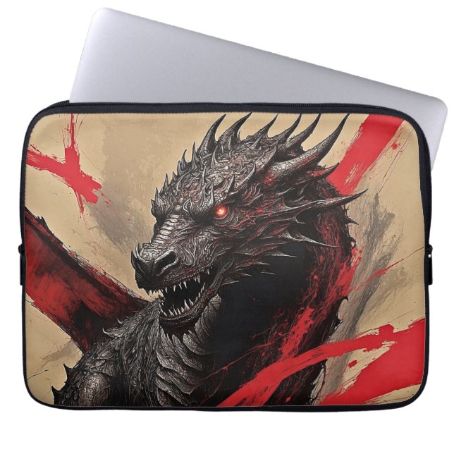 Capa Para Notebook Capinha de Laptop Dragão de Tinta Carmesim (Frente)