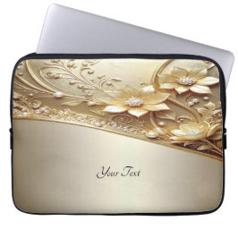 Capa Para Notebook Capinha de Laptop Floral Dourada Ornamentada Moder