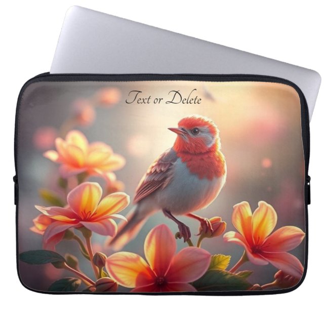 Capa Para Notebook Capinha de Laptop Floral Pássaro Laranja (Frente)