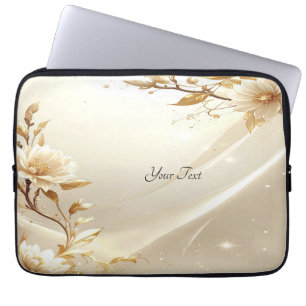 Capa Para Notebook Capinha de Laptop Flores Brancas e Douradas