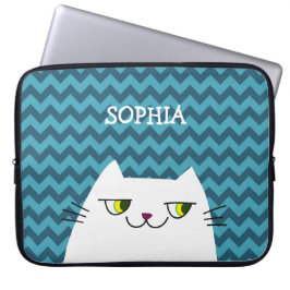 Capa Para Notebook Capinha de Laptop Gato Monograma Azul Chevron Fofo