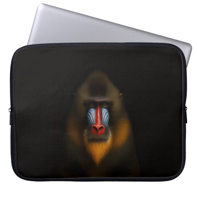 Capa Para Notebook Capinha de Laptop Preta 4 Luxe, Mandril Macaco (Frente)