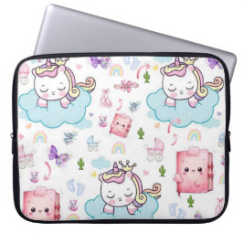 Capa Para Notebook Capinha de Laptop Rosa, Unicórnio Azul Chuva de Co