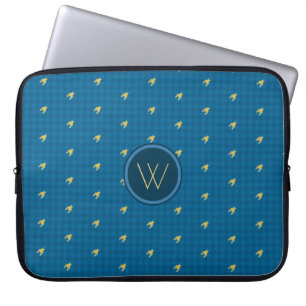Capa Para Notebook Capinha de Laptop Xadrez com Acento Dourado Azul