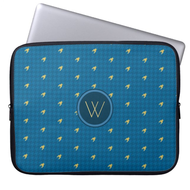Capa Para Notebook Capinha de Laptop Xadrez com Acento Dourado Azul (Frente)