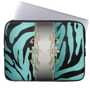 Capa Para Notebook Capinha de Laptop Zebra Azul Turquesa Prata Dourad