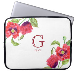 Capa Para Notebook Cápsulas vermelhas com aquarelas Monograma Floral 