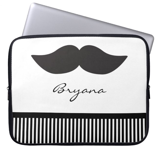 Capa Para Notebook Capuz de Laptop Listras Pretas e Brancas Bigode (Frente)