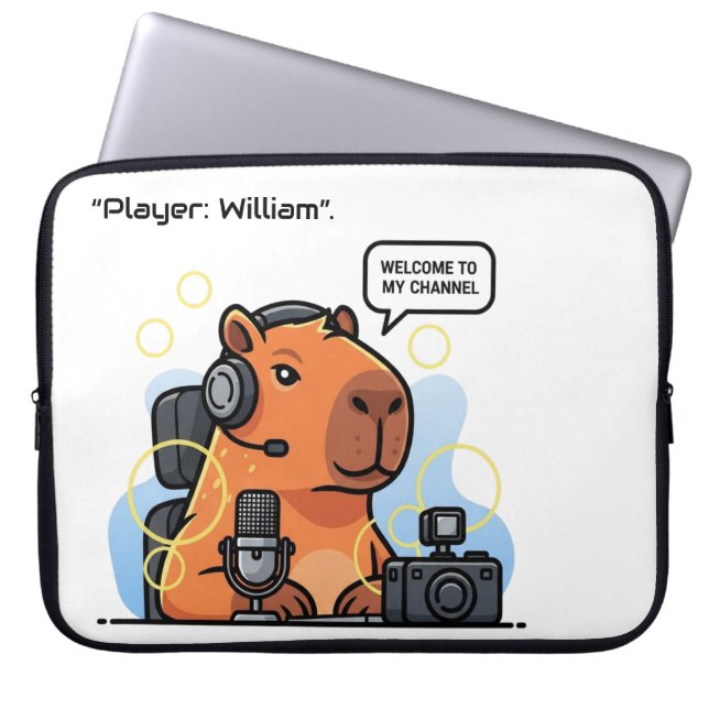 Capa Para Notebook Capybara Streamer Laptop Sleeve – Custom Name or C (Frente)