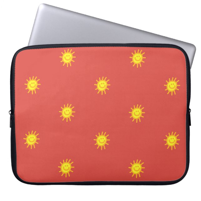 Capa Para Notebook Cara feliz ensolarada padrão sol vermelho moderno  (Frente)