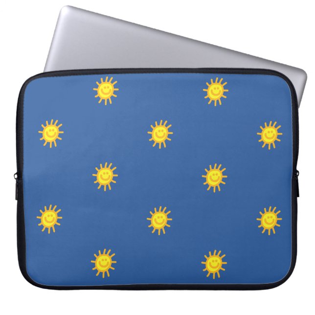 Capa Para Notebook Cara Feliz Fofo Sol Raio Padrão Azul Moderno (Frente)