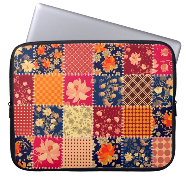 Capa Para Notebook Caractere de patch: Combinação Floral e Geométrica (Frente)