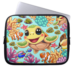 Capa Para Notebook Caráter Feliz e Bonito da Tartaruga do Mar