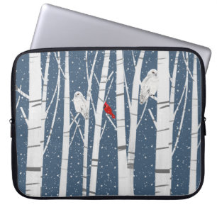 Capa Para Notebook Cardeal e Corujas em Flocos de Neve