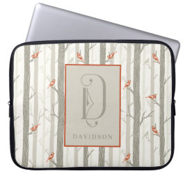 Capa Para Notebook Cardinais em Bétulas, Monograma, Sobrenome Persona