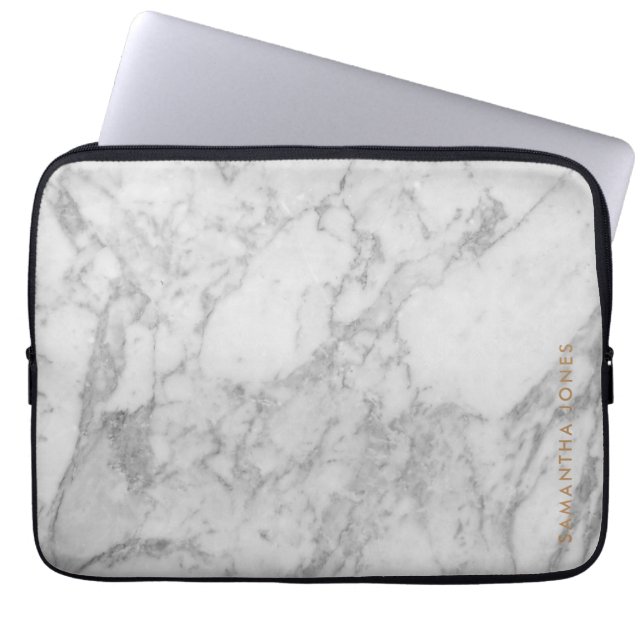 Capa Para Notebook Carrara Branca Marble Clássico Dourado Personaliza (Frente)