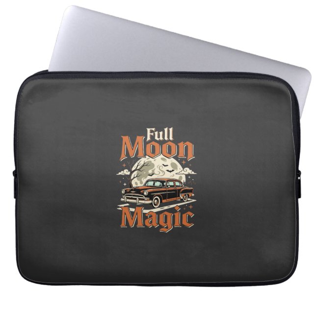 Capa Para Notebook Carro Antigo Mágico Lua Cheia de Halloween (Frente)